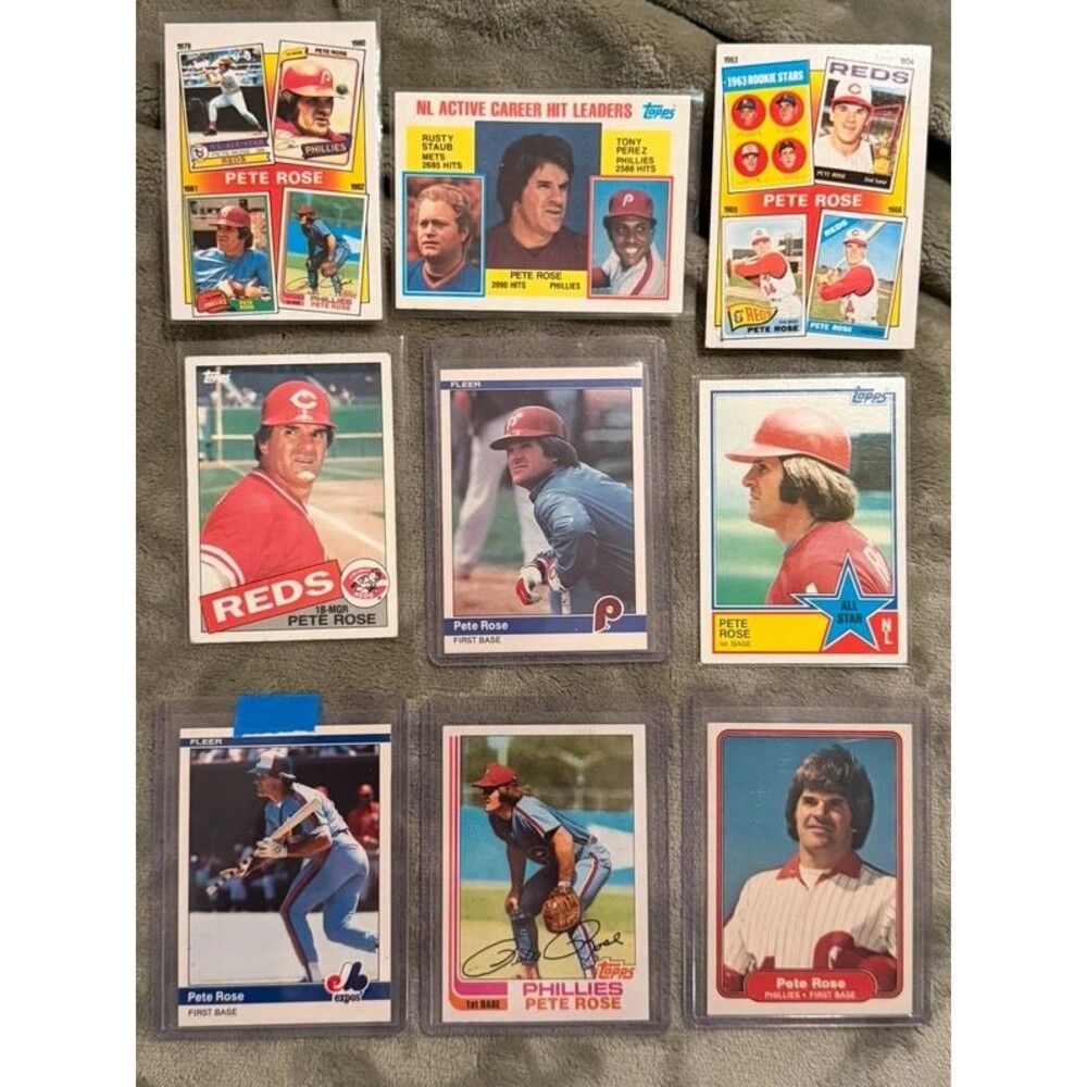 Vintage Lot of (9) Pete Rose Expos, Phillies, & Reds